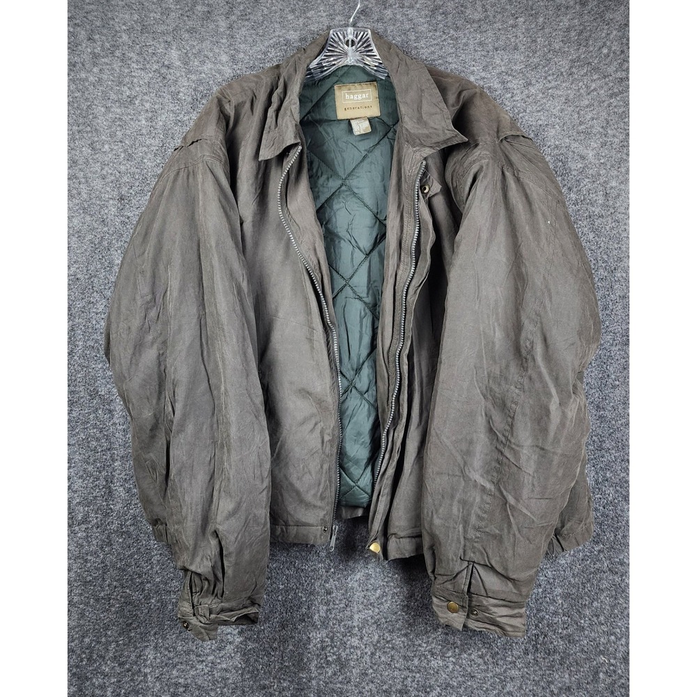 Haggar Generations Bomber Jacket Men XL Taupe Quilted Lined Full Zip Microfiber